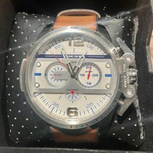 DIESEL Ironside Chronograph Silver Dial Brown Leather Men's Watch DZ4365